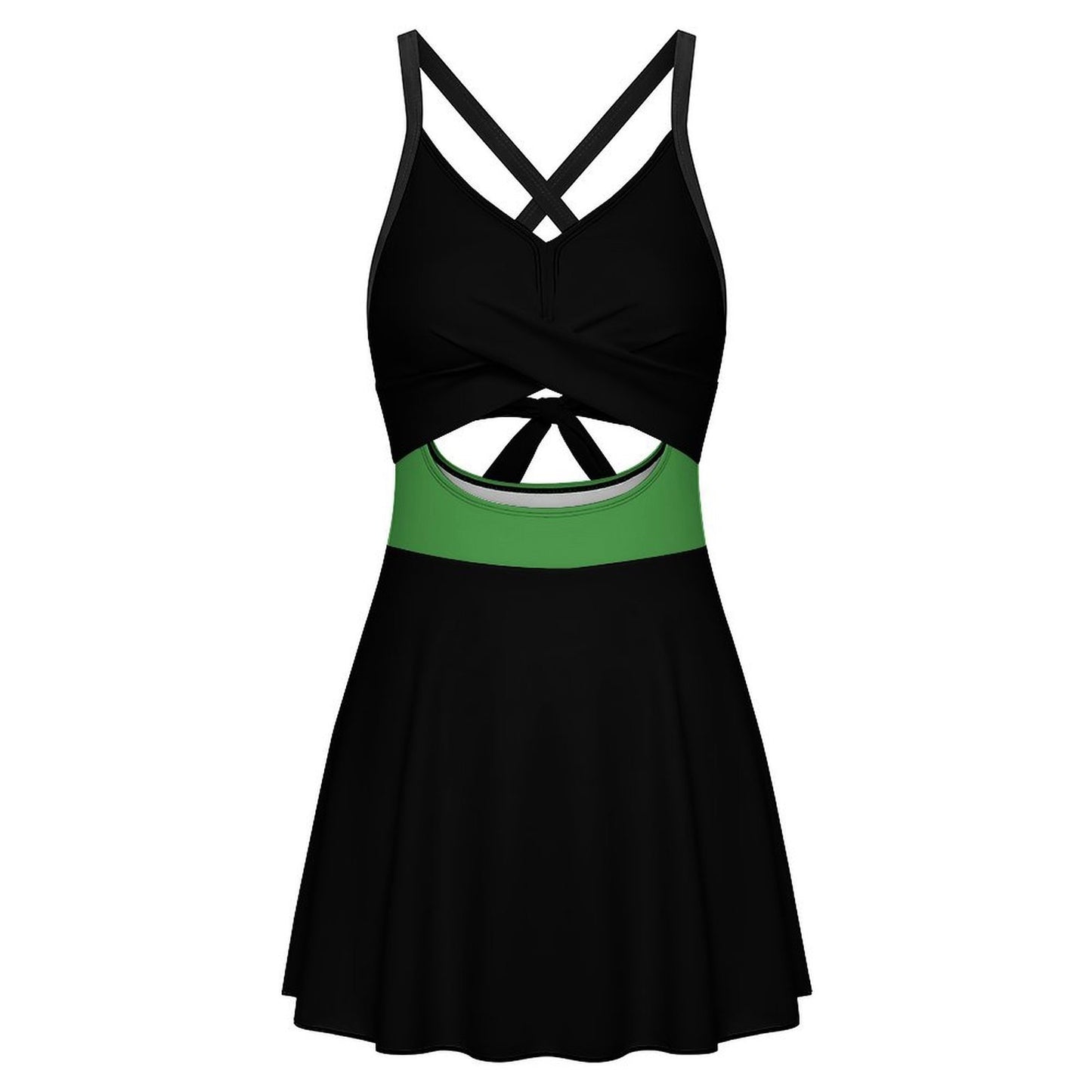 Thin Green Line Flag Inspired Style-2 Women's V-neck One-piece Swimsuit with Cutout