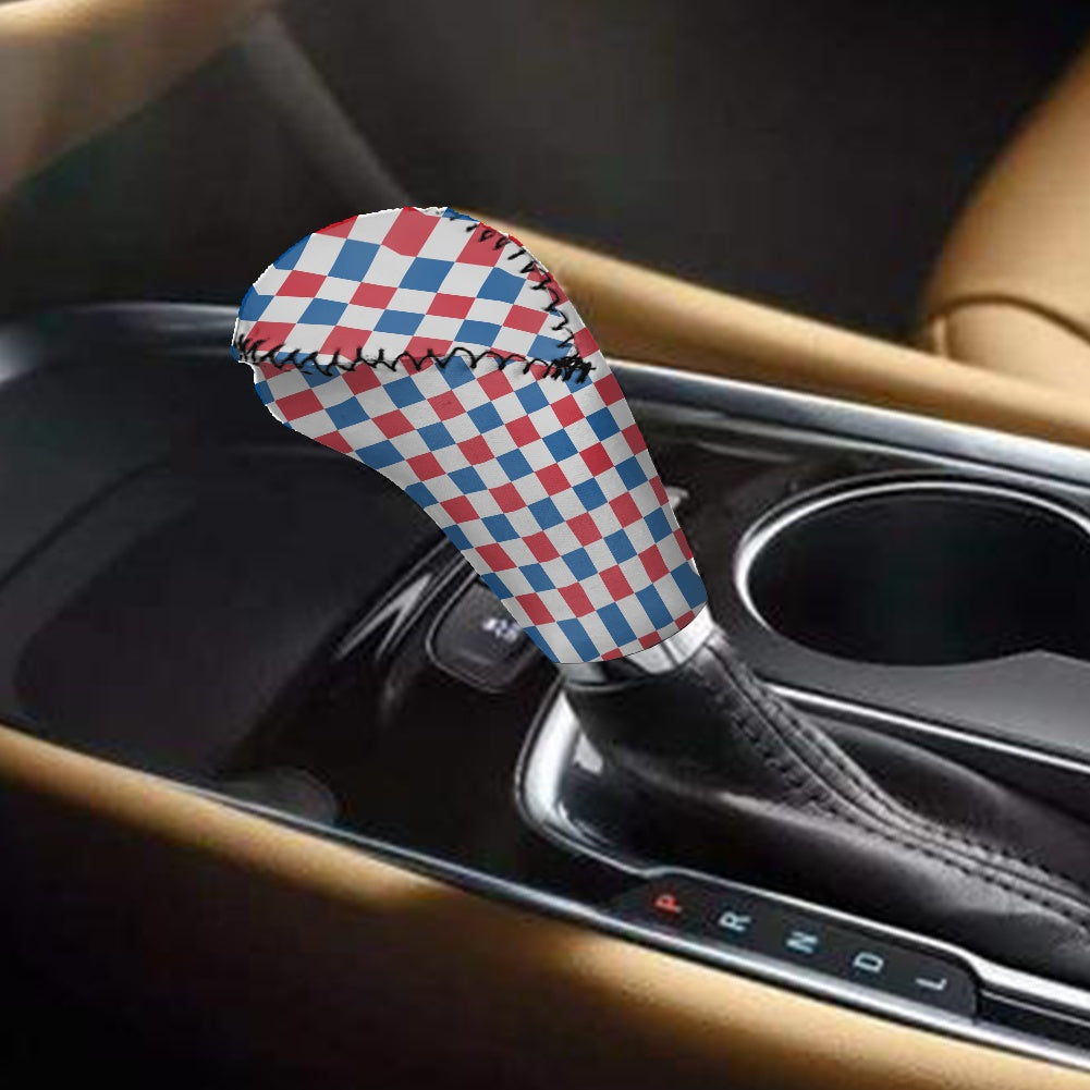 USA/American Flag Inspired Checkered Pattern Gear Lever Cover+Hand Brake Cover