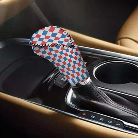 USA/American Flag Inspired Checkered Pattern Gear Lever Cover+Hand Brake Cover