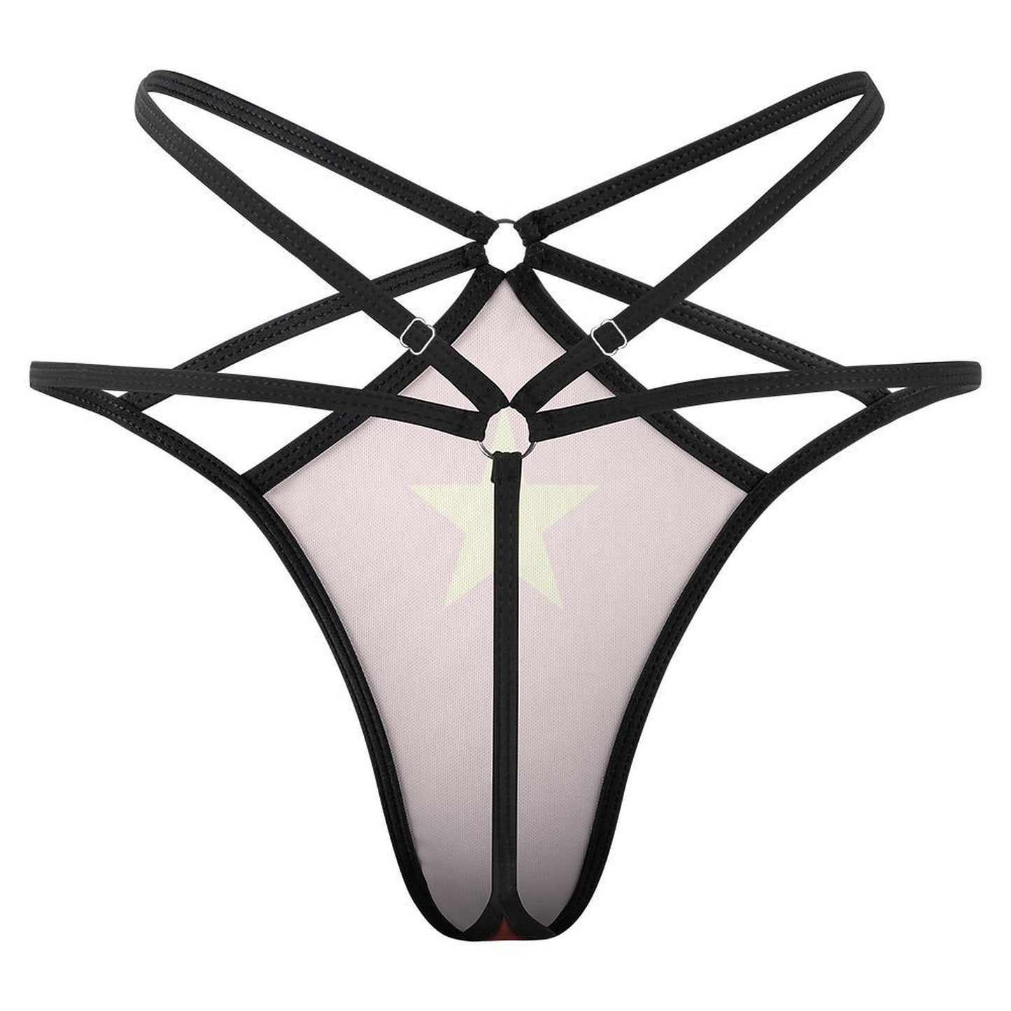 Black strappy lingerie piece by [Brand] with star detail.