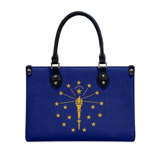 Blue handbag with Indiana flag design by [Brand].