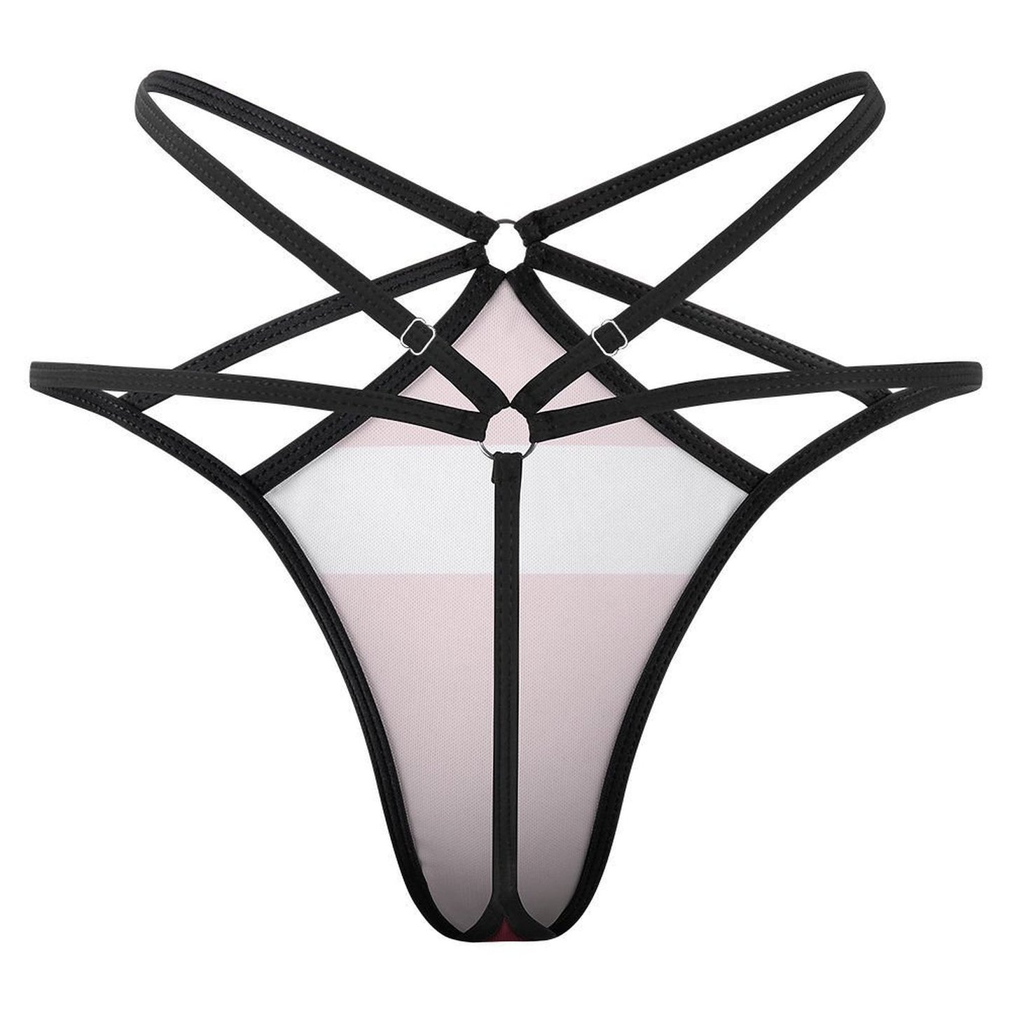 Strappy black lingerie with geometric design by [Brand].