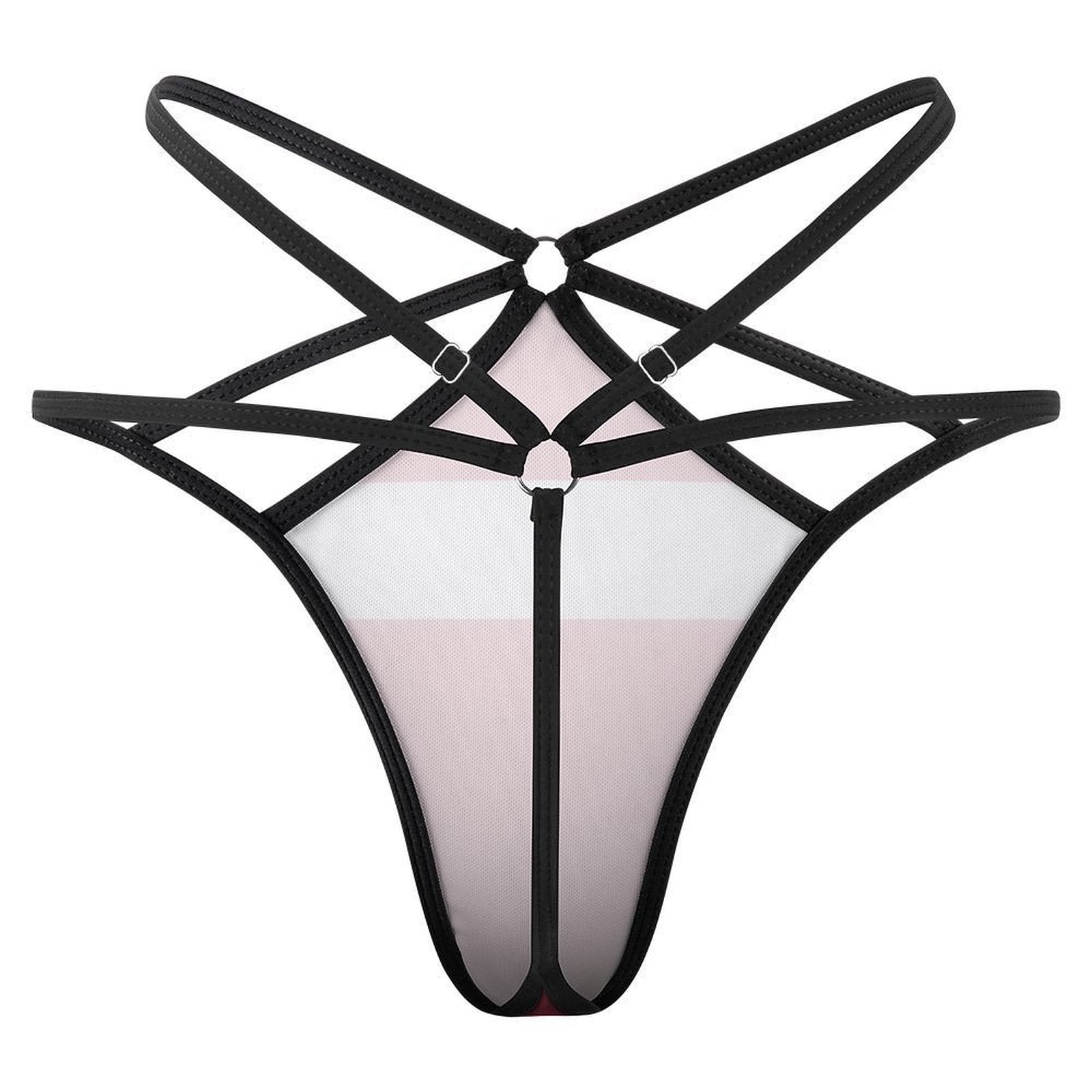 Strappy black lingerie with geometric design by [Brand].