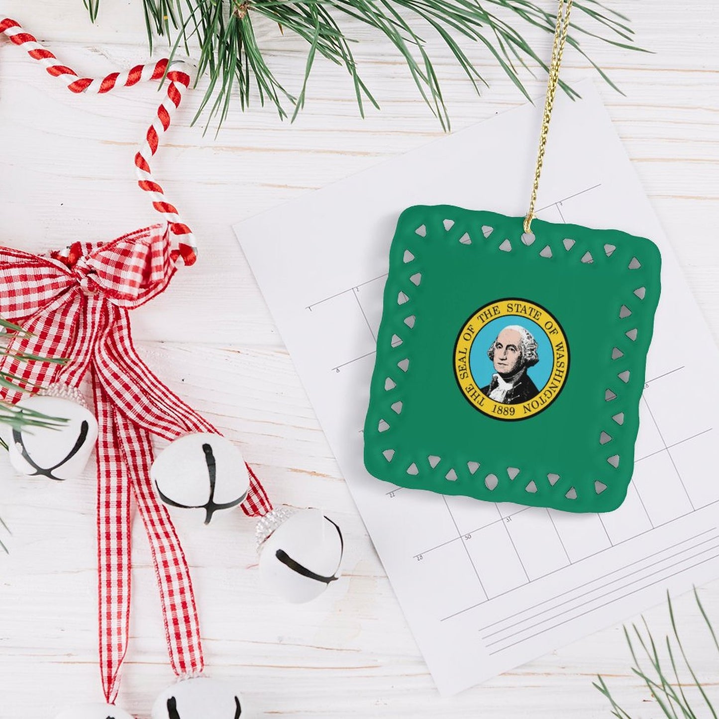 Washington Flag Inspired Square Ceramic Ornament Made in the USA