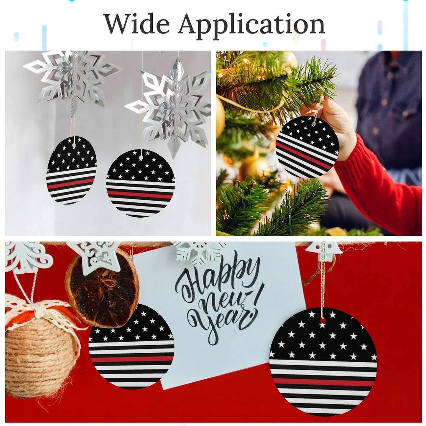 Thin Red Line Flag Inspired Circle Ceramic Ornament Made in USA Circle Ceramic Ornament (Made in USA)