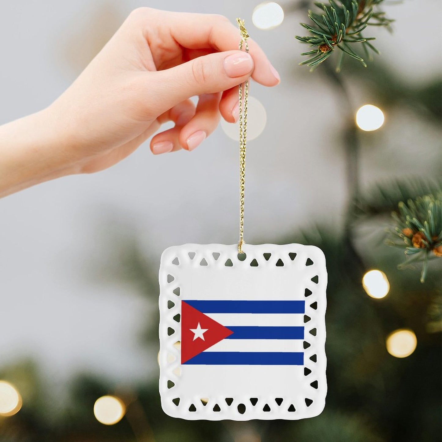 Cuba Flag Inspired Square Ceramic Ornament Made in the USA