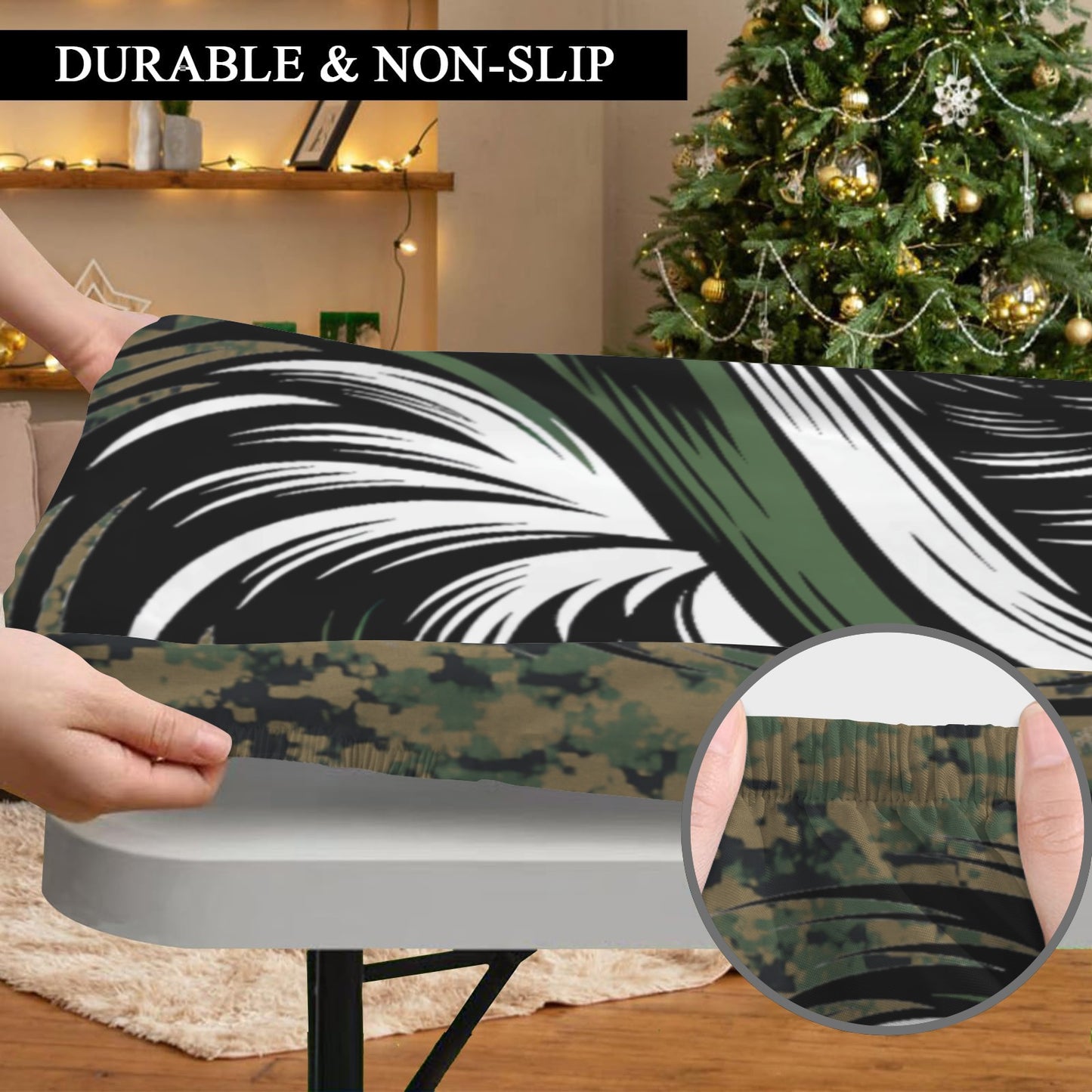 Thin Green Line Flag Inspired Eagle on Digital Camo Custom Elastic Fitted Tablecloth 72x30 inch (Made in the USA)
