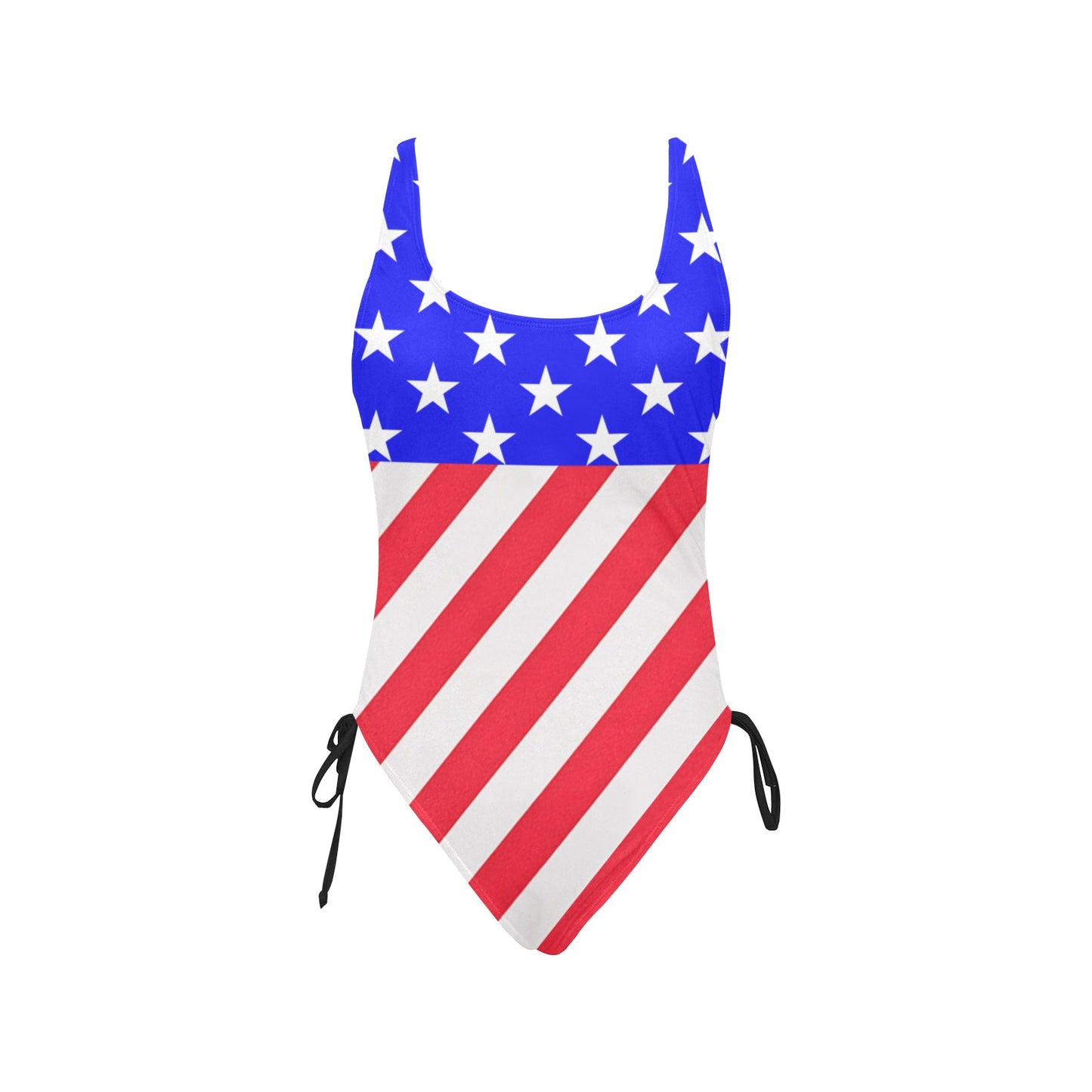 USA/American Flag Inspired Drawstring Side One-Piece Swimsuit