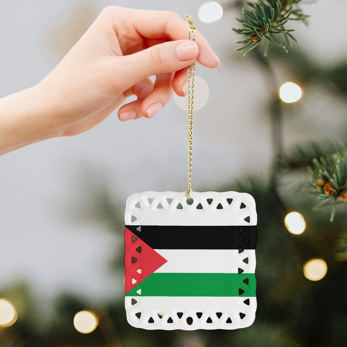Palestine Flag Inspired Square Ceramic Ornament Made in the USA