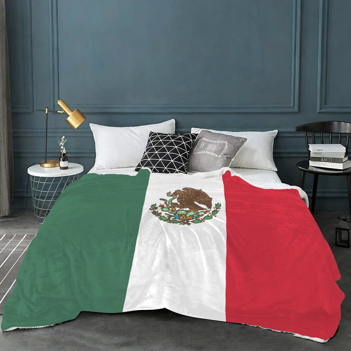 Mexico Flag Inspired Sherpa Fleece Blanket 90" x 108" | Prtinted in the USA