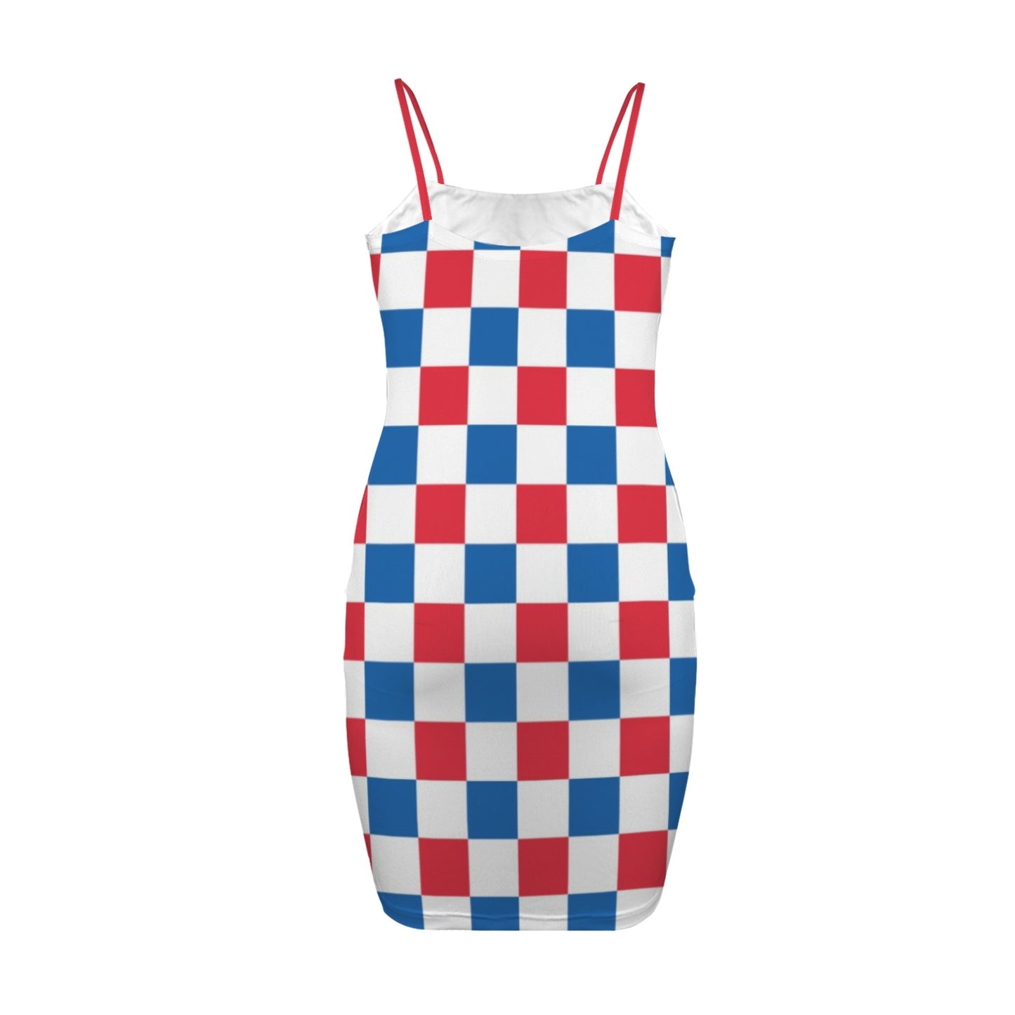 USA/American Flag Inspired Checkered Pattern Backless Spaghetti Strap Bodycon Dress