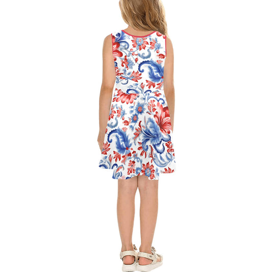 USA/American Flag Inspired Paisley/Floral Pattern Girls' Sleeveless Sundress | Ships from USA
