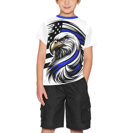 Thin Blue Line Flag Eagle Boys Crew Neck T-Shirt Made in the USA