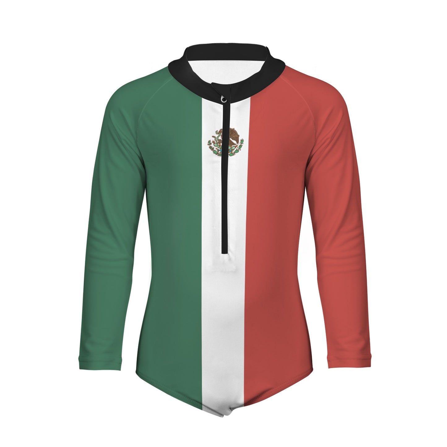 Mexico Flag Inspired Big Girls' Long Sleeve One-Piece Swimsuit