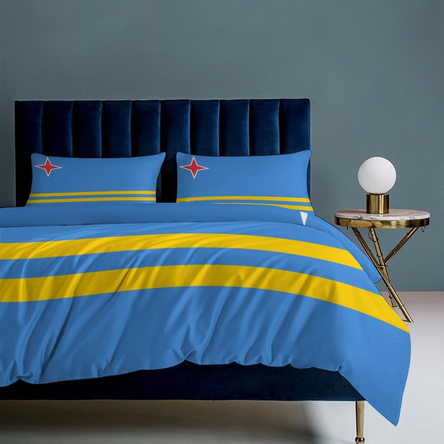 Aruba Flag Inspired 3-Piece Bedding Set (1 Duvet Cover + 2 Pillow Shams) – 102"×90"