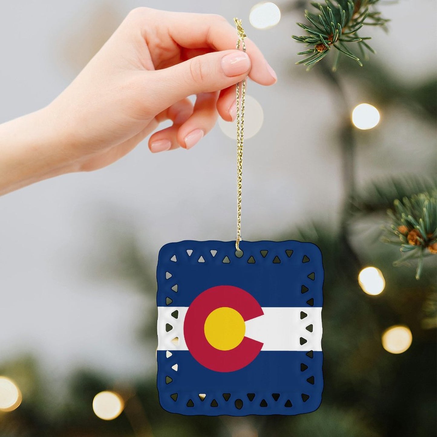 Colorado Flag Inspired Square Ceramic Ornament Made in the USA