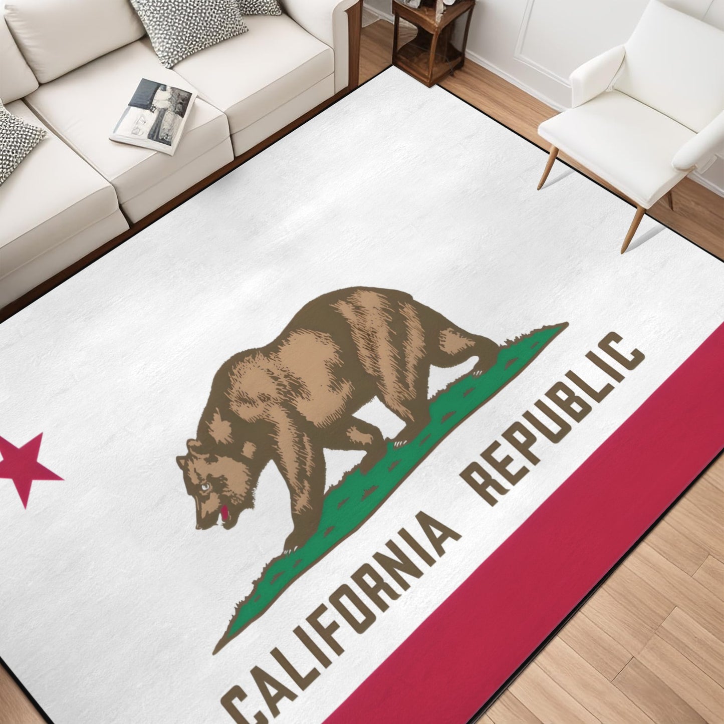 California Flag Inspired 84x60 Inch Area Rug with Black Binding (Made in the USA)
