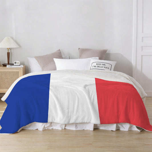 France Flag Inspired Sherpa Fleece Blanket 90" x 108" | Prtinted in the USA
