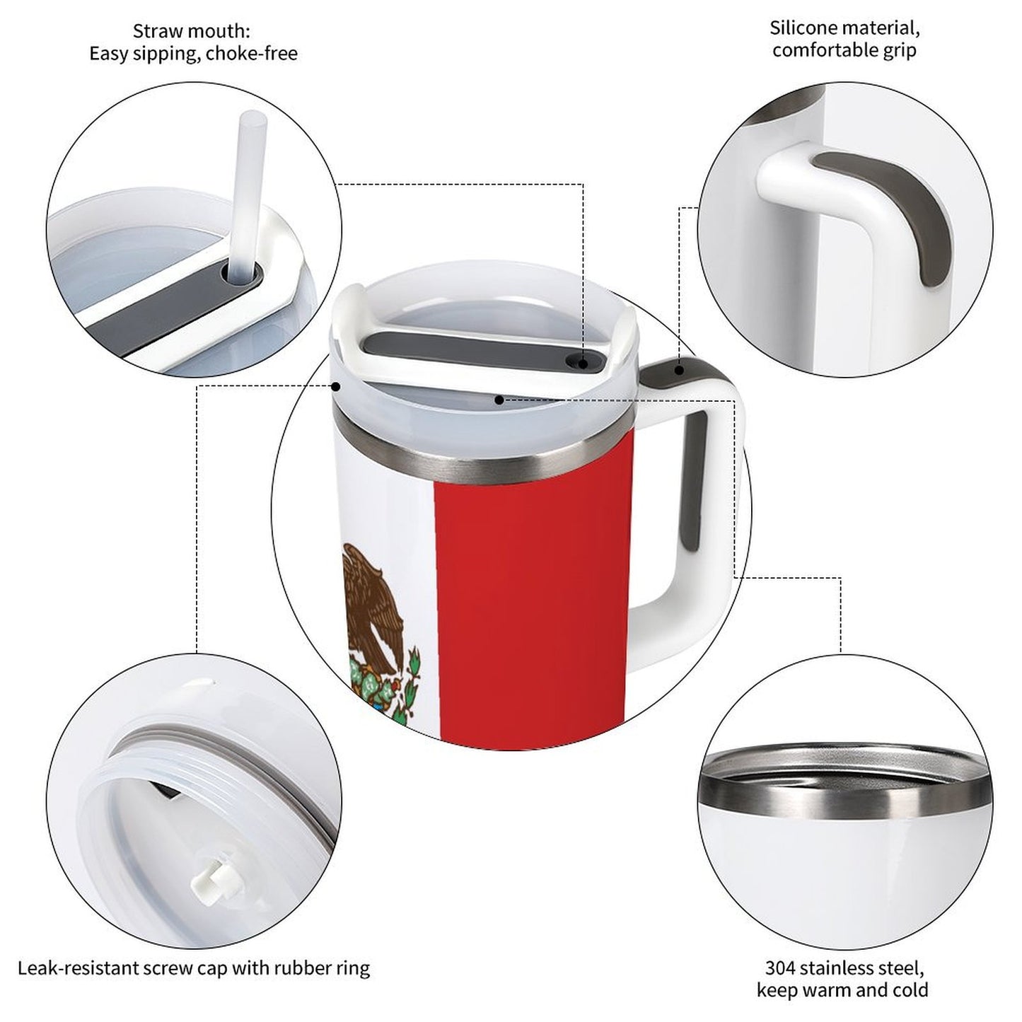 Mexico Flag Design 40 oz Stainless Steel Tumbler | Made in USA