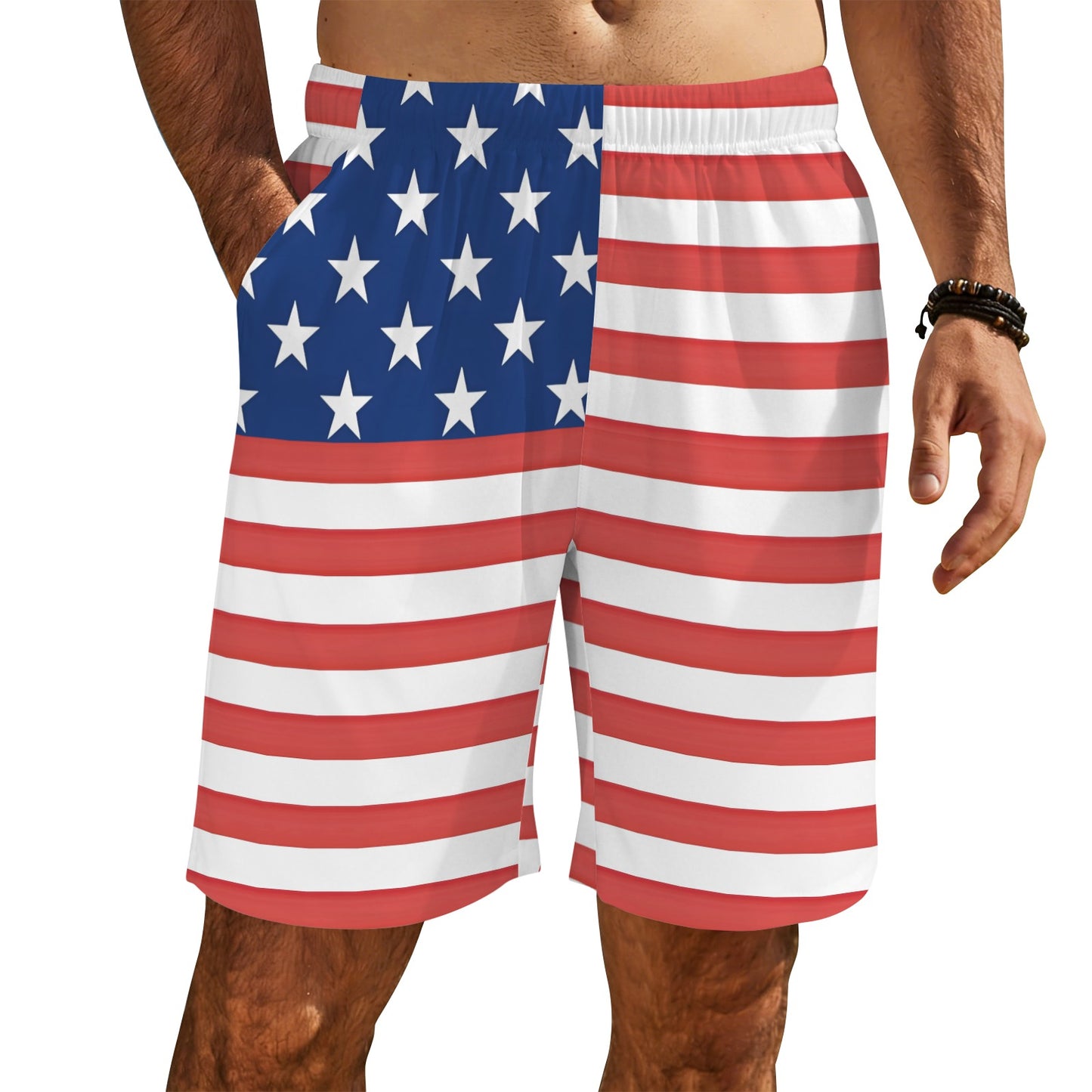USA/American Flag Inspired Men’s Draw String Pocket Beach Shorts Printed in the USA style-2