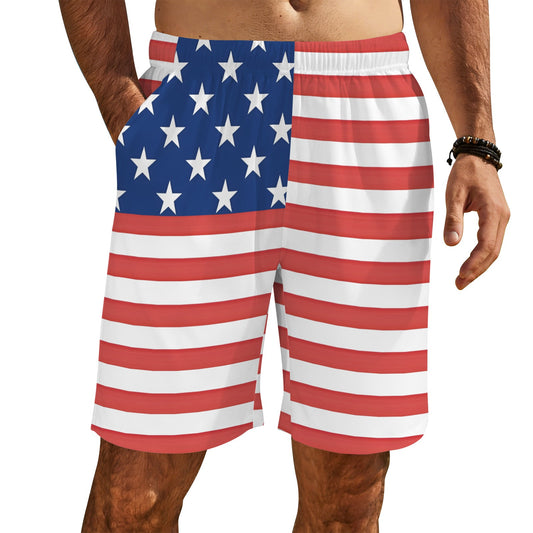 USA/American Flag Inspired Men’s Draw String Pocket Beach Shorts Printed in the USA style-2