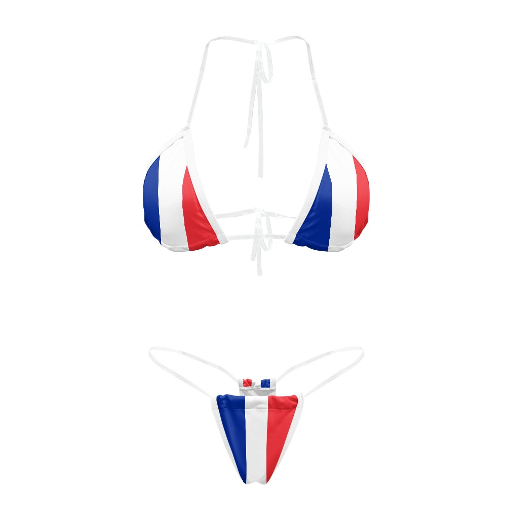 France Flag Inspired Transparent String Bikini