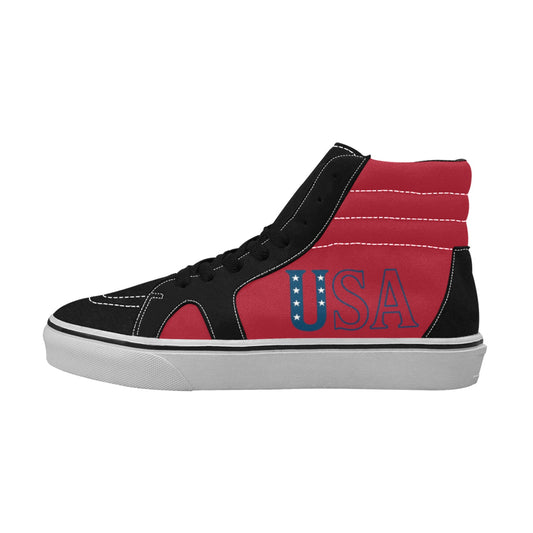USA/American Flag Inspired "USA" (red) Men's High Top Canvas Shoes
