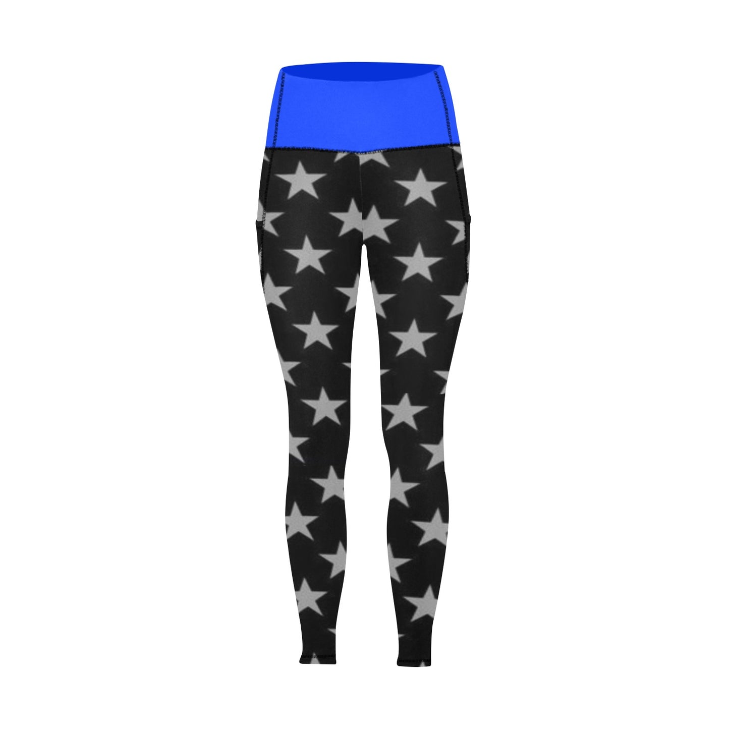 Thin Blue Line Flag Inspired Women's High Waist Leggings with Pockets