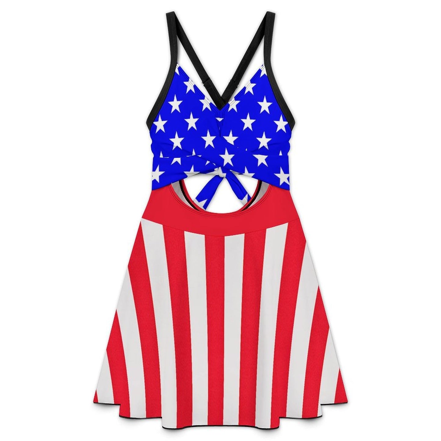 USA/American Flag Inspired Women's V-neck One-piece Swimsuit with Cutout