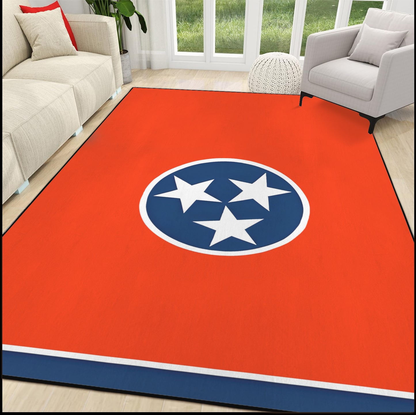 Tennessee Flag Inspired 84x60 Inch Area Rug with Black Binding (Made in the USA)