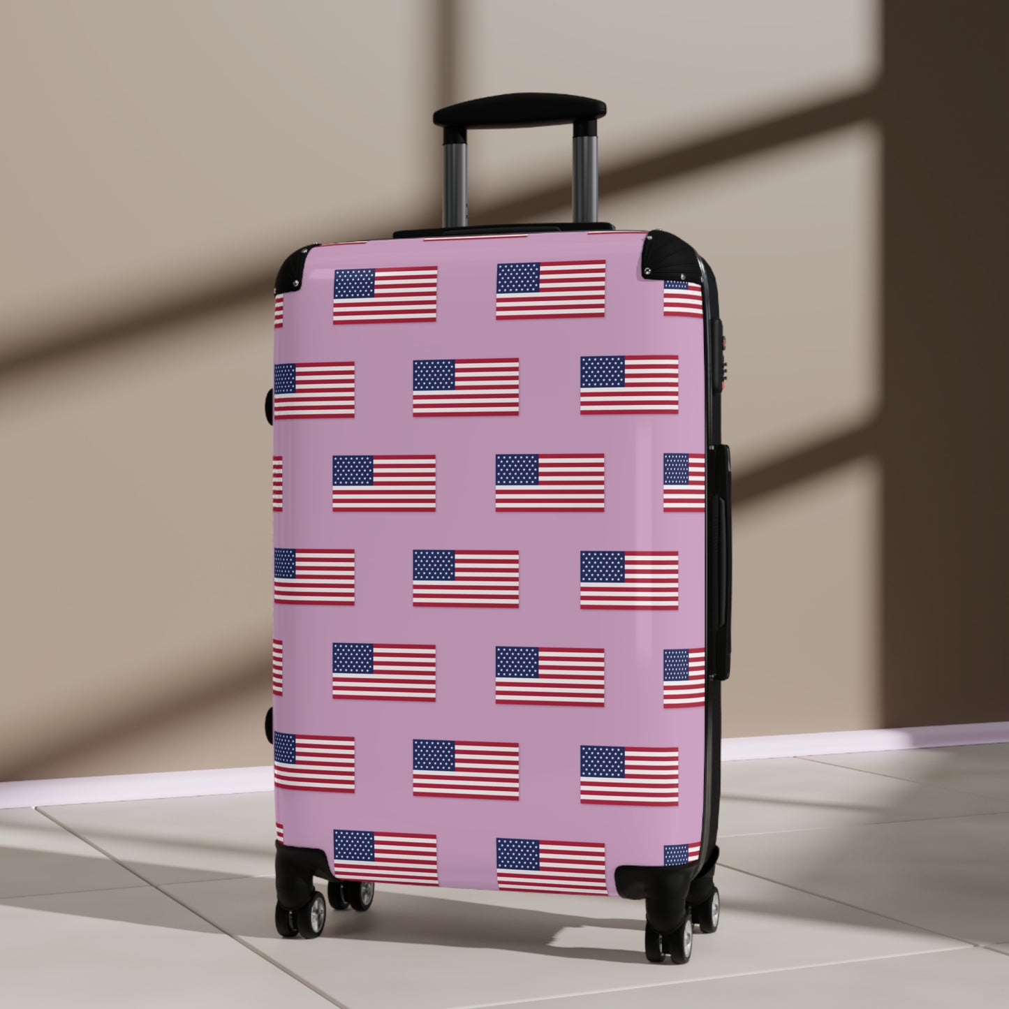 USA/American Flag Inspired Pattern Suitcase on Pink