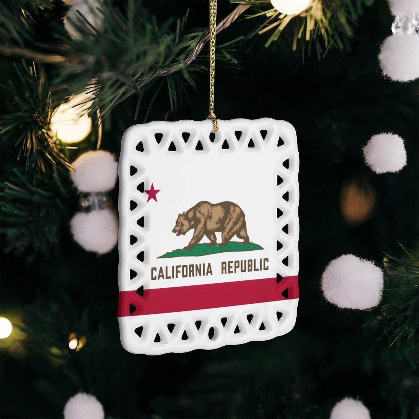 California Flag Inspired Square Ceramic Ornament Made in the USA