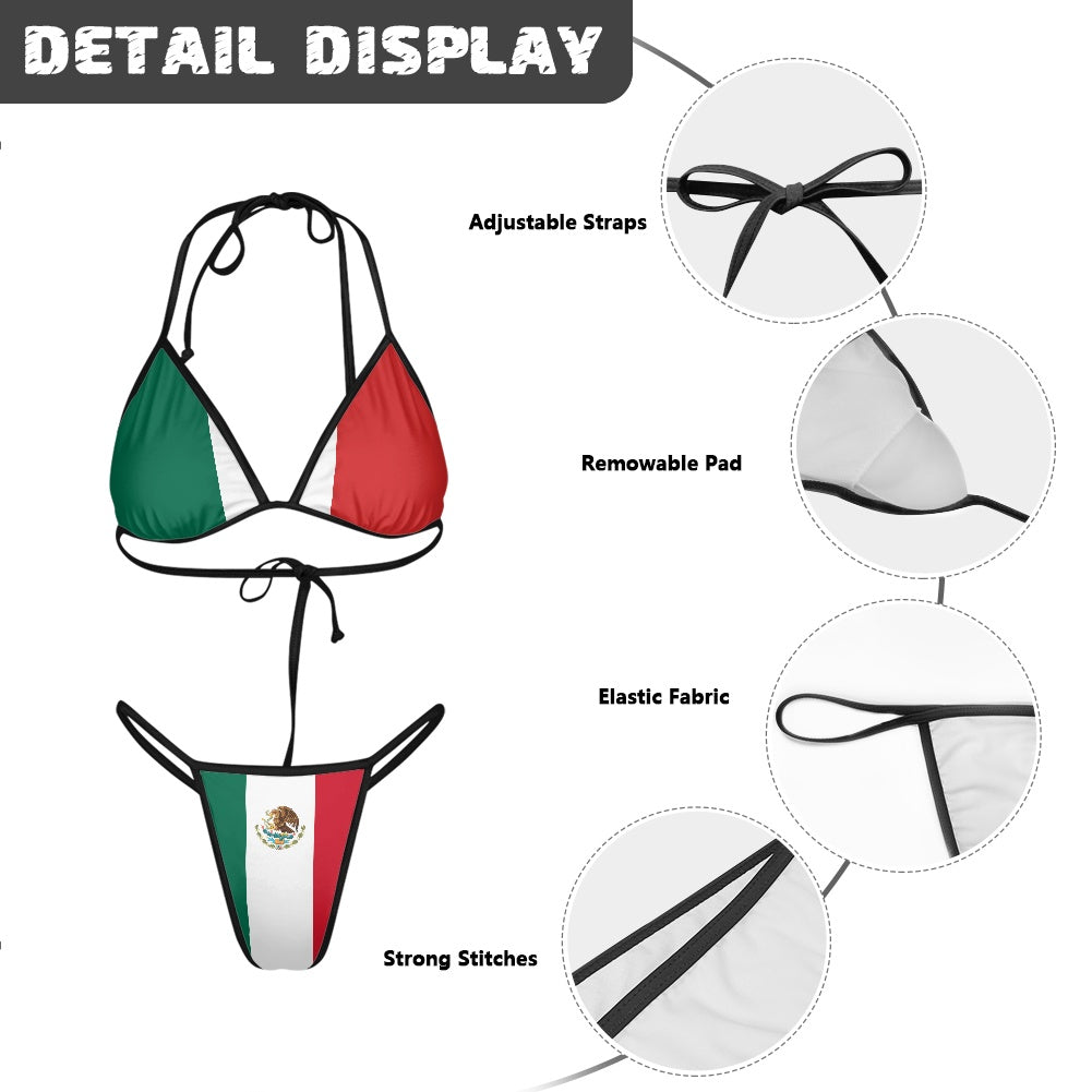 Mexico Flag Inspired Women's Triangle Bikini with Thong Bottom
