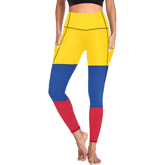 Colombia Flag Inspired Women's High Waist Leggings with Pockets