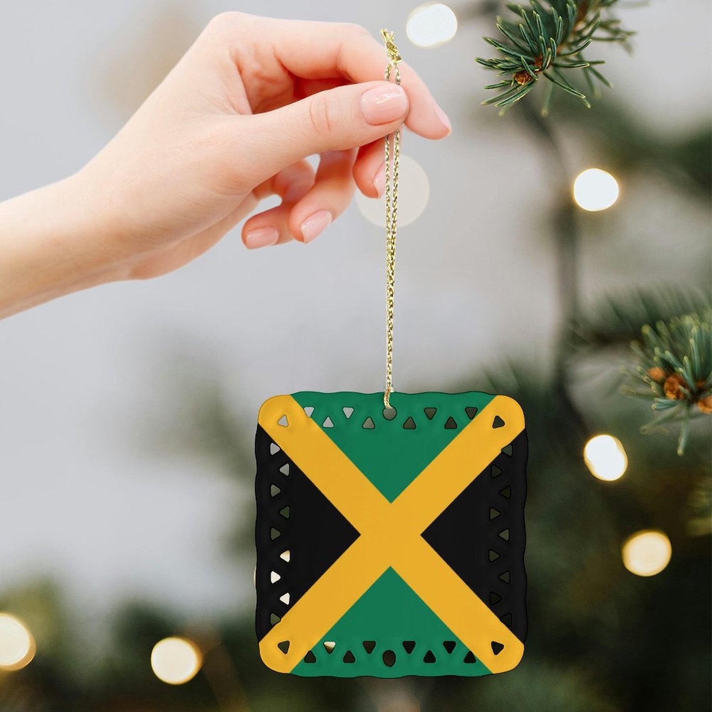 Jamaica Flag Inspired Square Ceramic Ornament Made in the USA