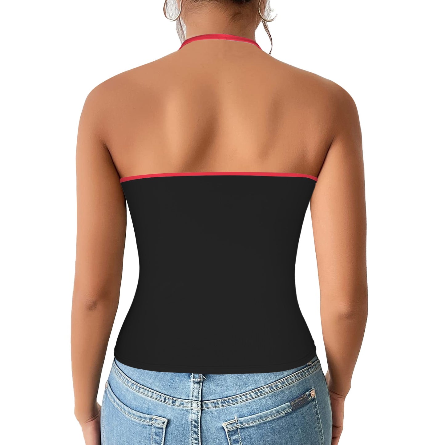 Thin Red Line Flag Inspired Eagle V-neck Halter Open Back Tank Top