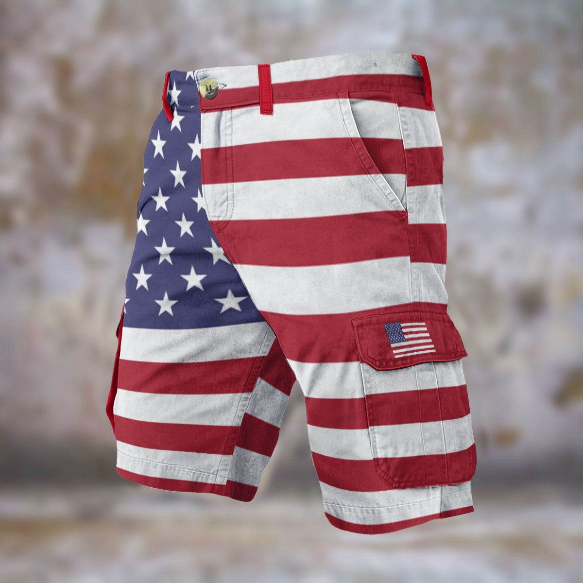 American flag cargo shorts with stars, stripes by [Brand].