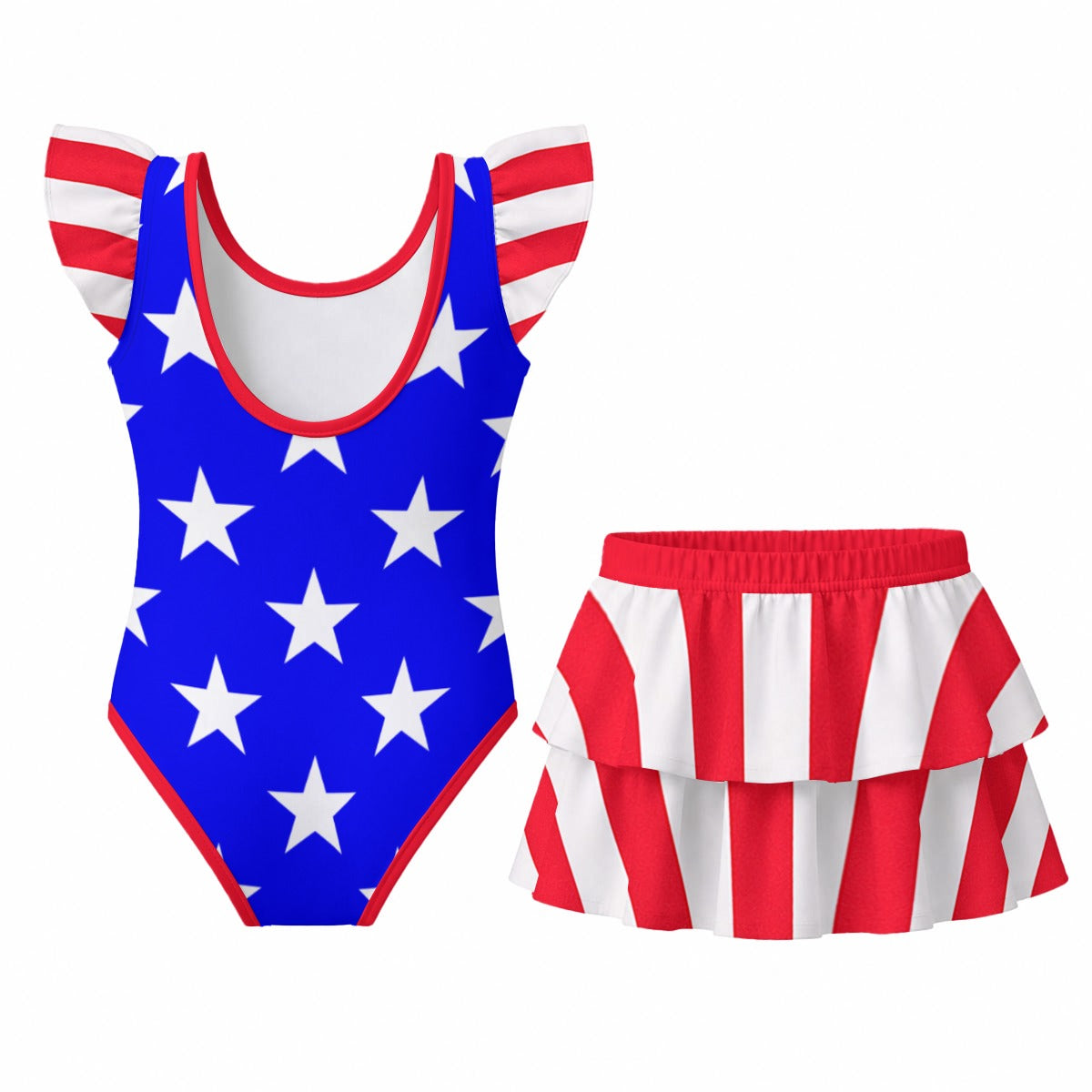 USA/America Flag Inspired Ruffle Layered Girls Swim Set