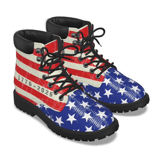America 250 Year Anniversary USA/America Flag Inspired Men’s Padded-Collar Lace-Up Utility Boots