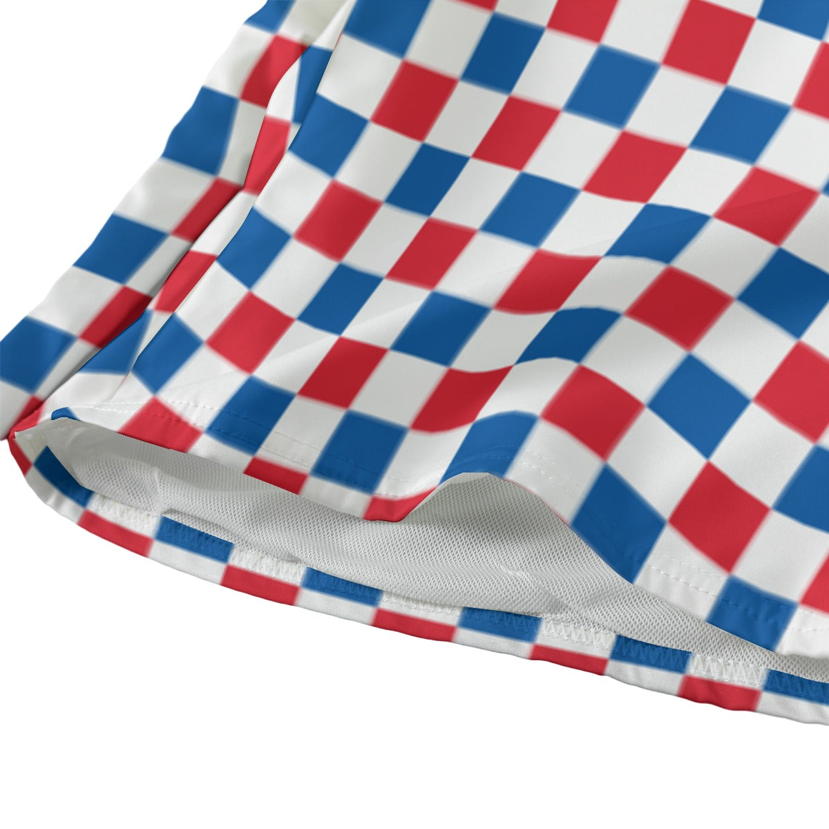 Luv My Flag red, white, blue checkered pattern fabric detail.
