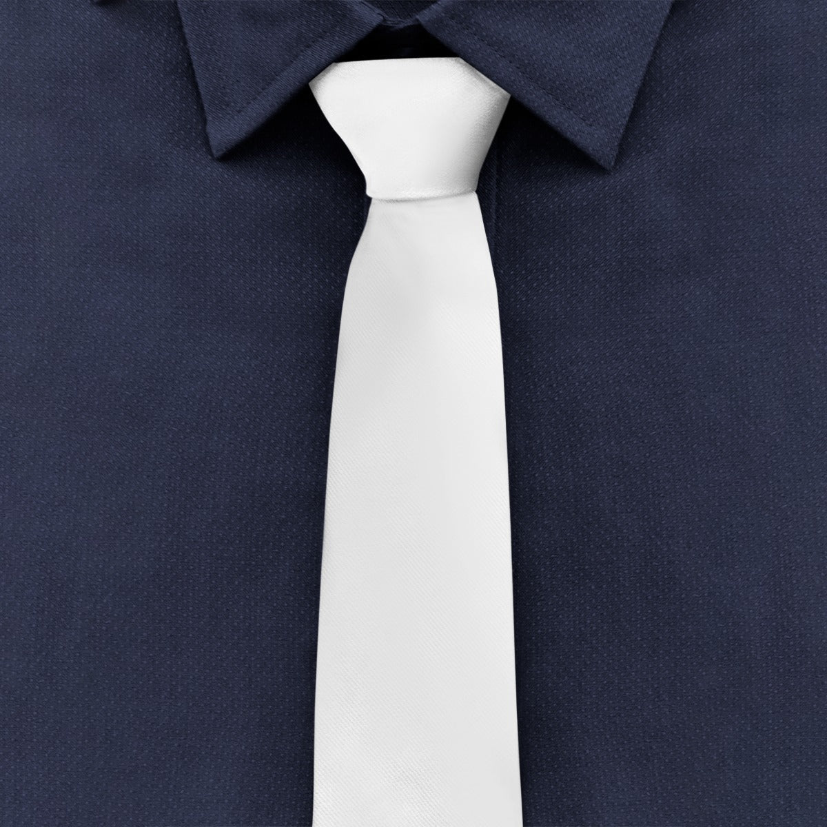 Navy shirt with a white tie from [Brand].