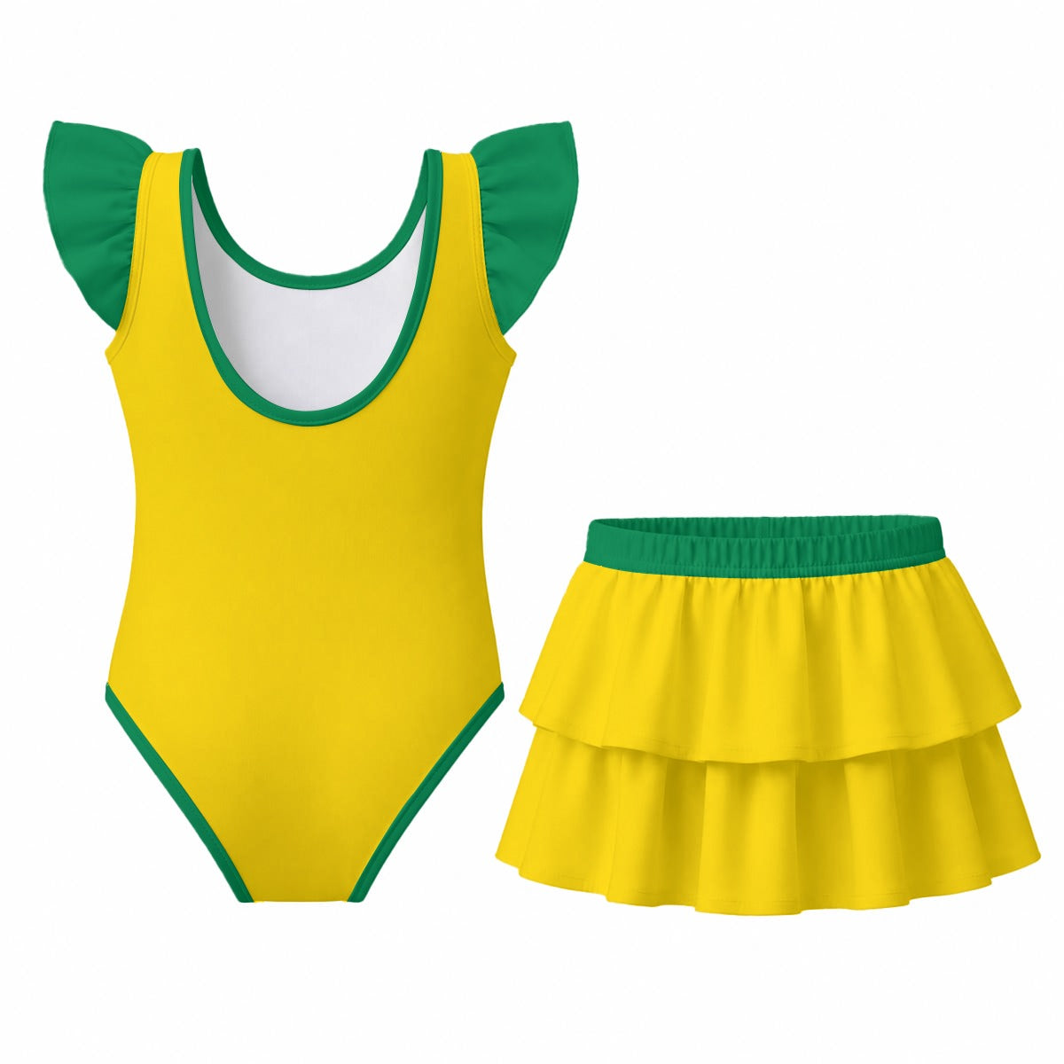 Brazil Flag Inspired Ruffle Layered Girls Swim Set