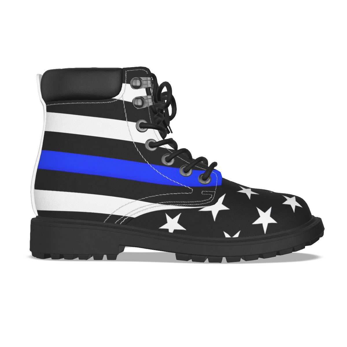 Thin Blue Line Flag Inspired Men’s Padded-Collar Lace-Up Utility Boots