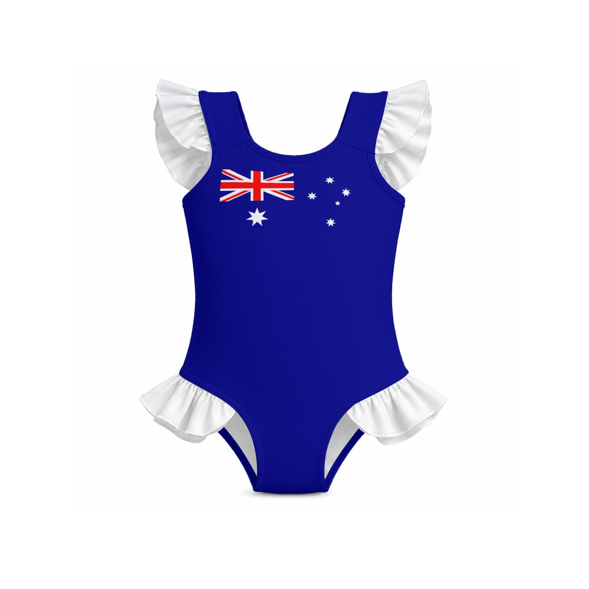 Australia Flag Inspired Ruffle Sleeve One-Piece Girls Swimsuit
