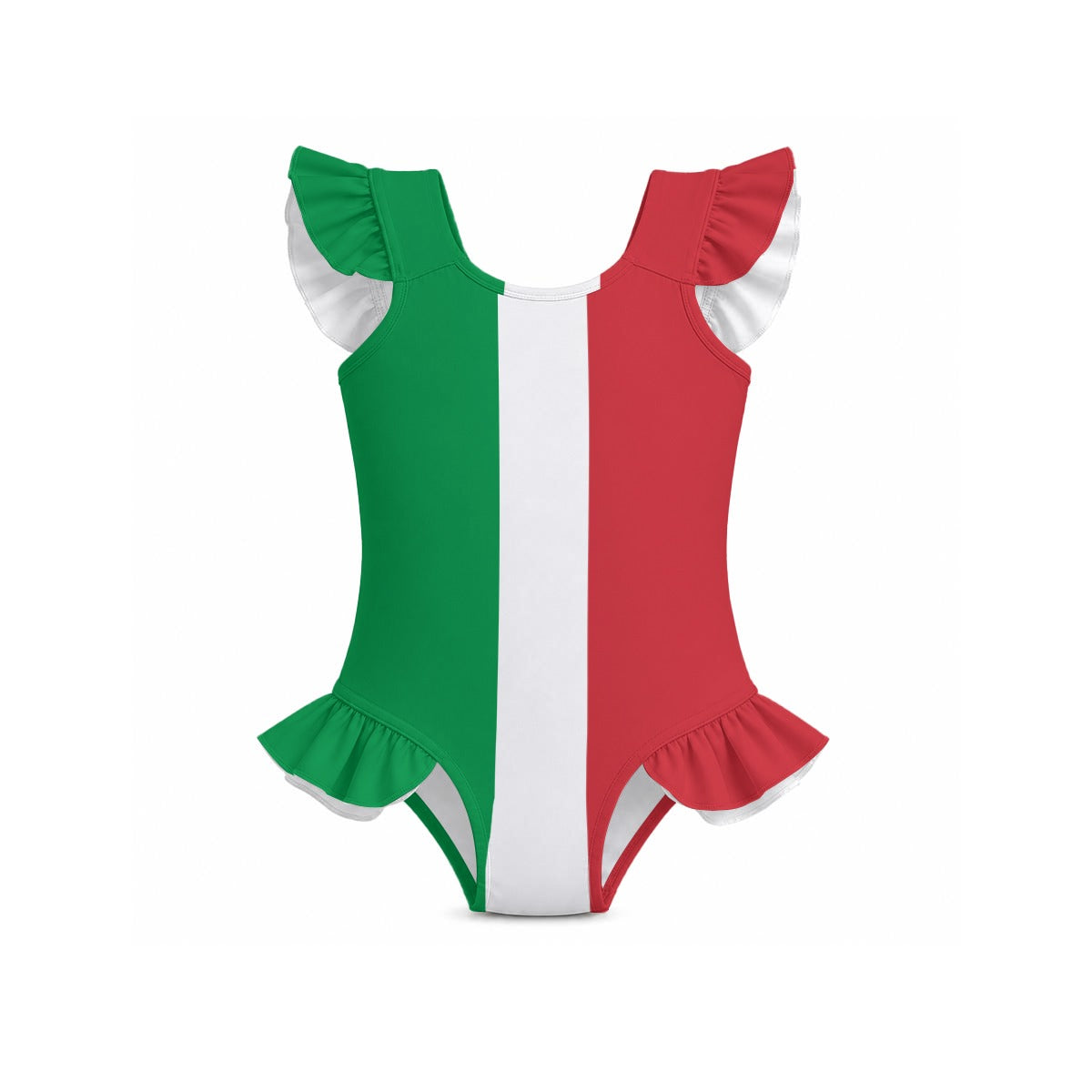 Italy Flag Inspired Ruffle Sleeve One-Piece Girls Swimsuit