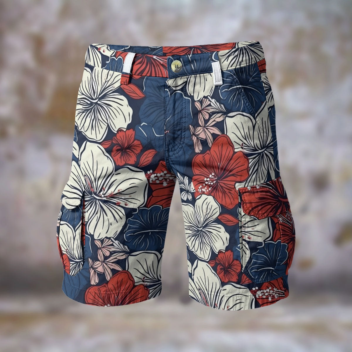 USA Red White Blue Hawaiian Cargo Shorts – Patriotic Floral Style - Luv My Flag