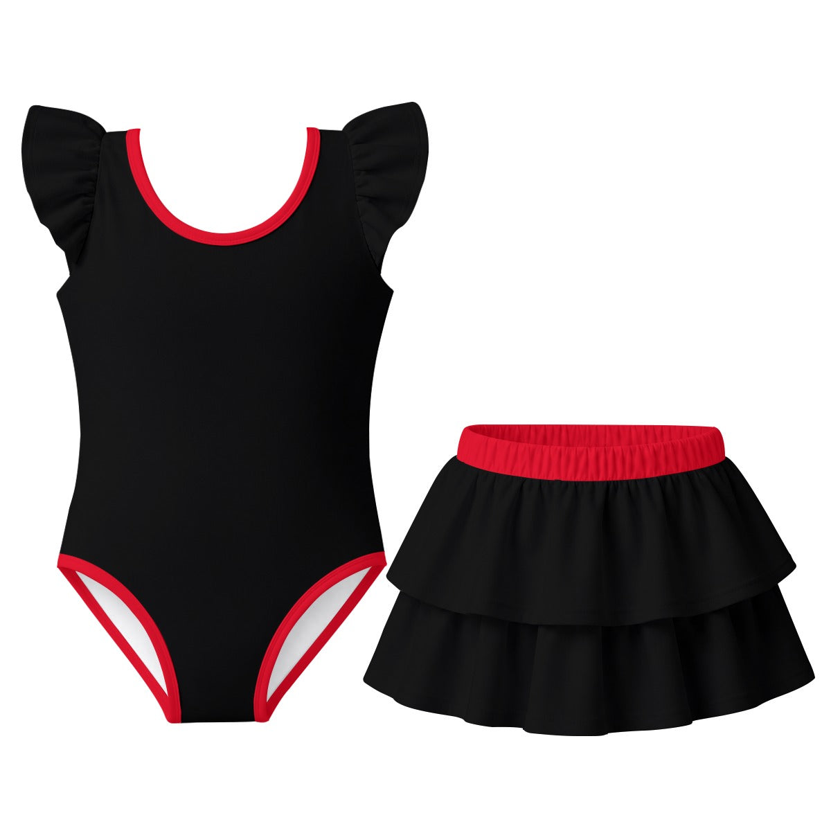 Thin Red Line Flag Inspired Ruffle Layered Girls Swim Set