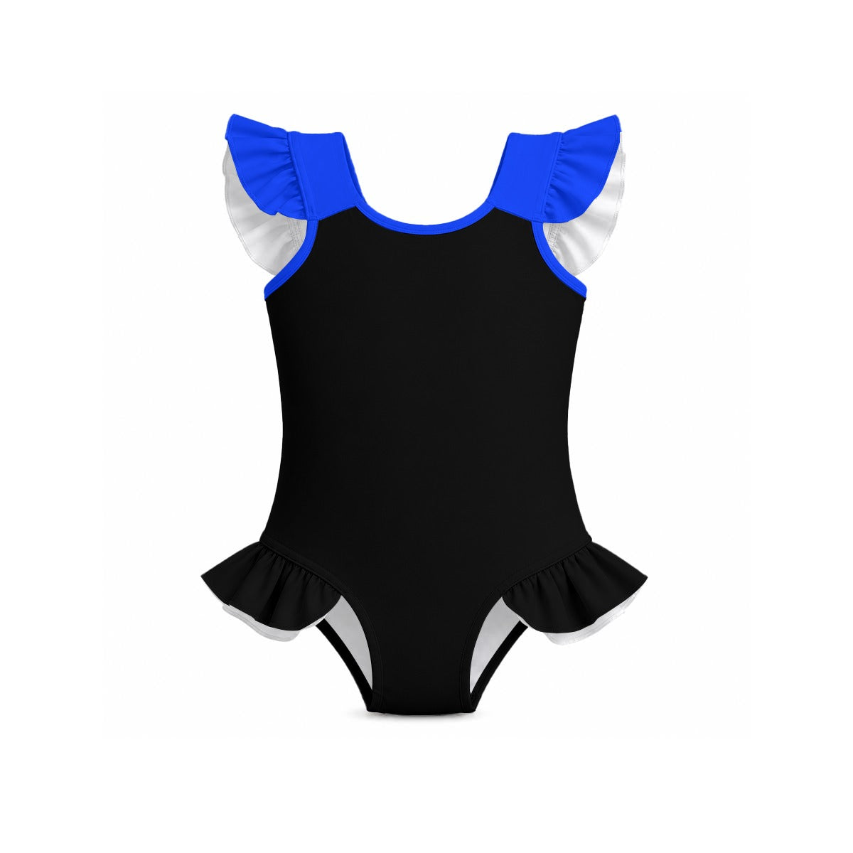 Thin Blue Line Flag Inspired Ruffle Sleeve One-Piece Girls Swimsuit