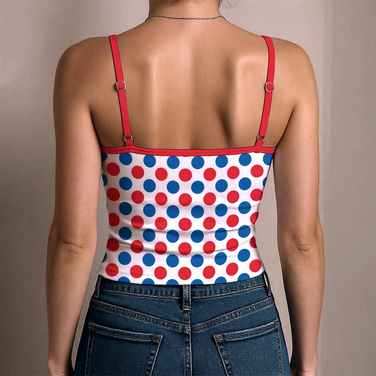 USA/American Flag Inspired Polka Dot Pattern Women's Spaghetti Strap Tank Top