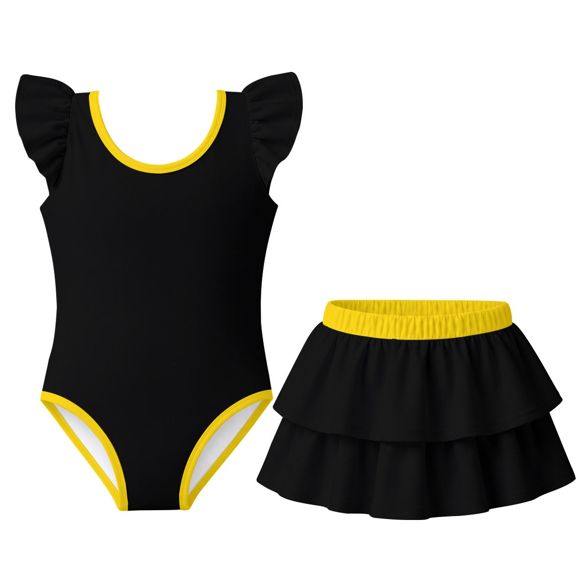Thin Gold Line Flag Inspired Ruffle Layered Girls Swim Set